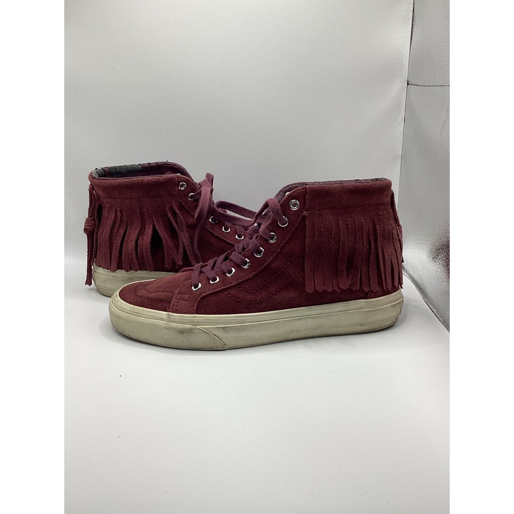 Vans Sk8-Hi Moccasin Burgundy Suede Fringe High‎ Top Sneakers Mens 6 Womens 7.5